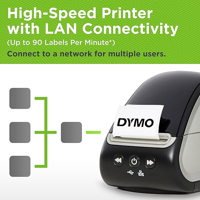 DYMO LabelWriter 550 Turbo Label Printer, High-Speed Direct Thermal Printing, Automatic Label Recognition, Prints Variety of Label Types Through USB or LAN Network Connectivity - Fast, Efficient