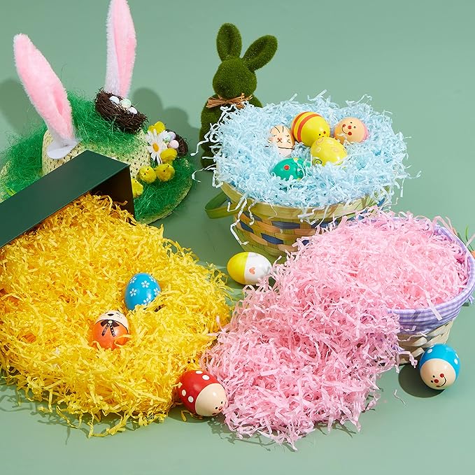 JOYIN 1 LB Easter Fake Grass Gift Wrap Crinkle Filler Paper Shred(16 Oz) for Basket Filling, DIY Gift Wrapping, Wedding Birthday Party Decoration, Easter Egg Hunt (Pink, Yellow, Sky Blue, Green)