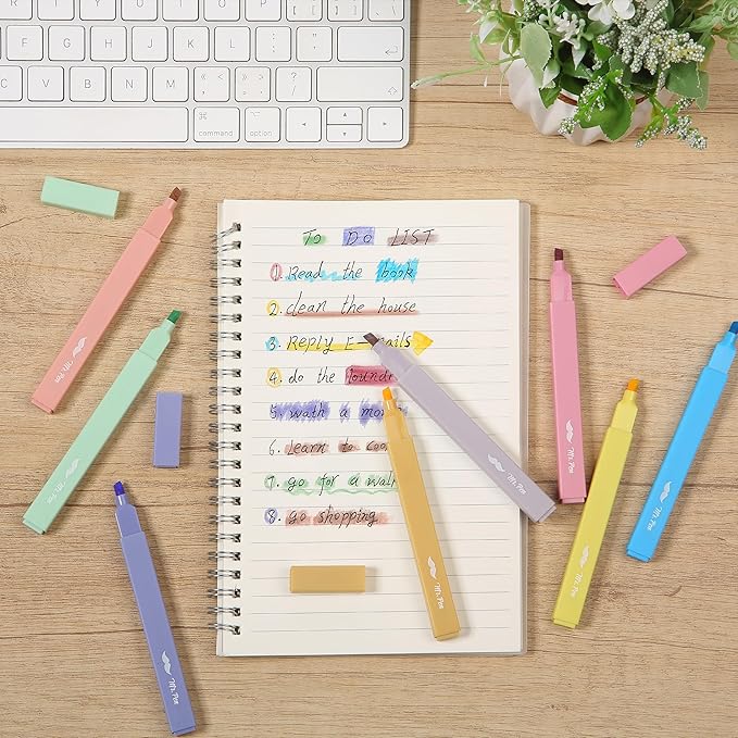 Mr. Pen Aesthetic Highlighters, 8 pcs, Chisel Tip, Assorted Colors, No Bleed Bible Highlighters (Pack of 2)
