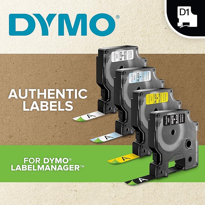 DYMO Authentic Standard D1 53713 Labeling Tape (Black Print on White Tape, 1'' W x 23' L, 1 Cartridge), Package May Vary