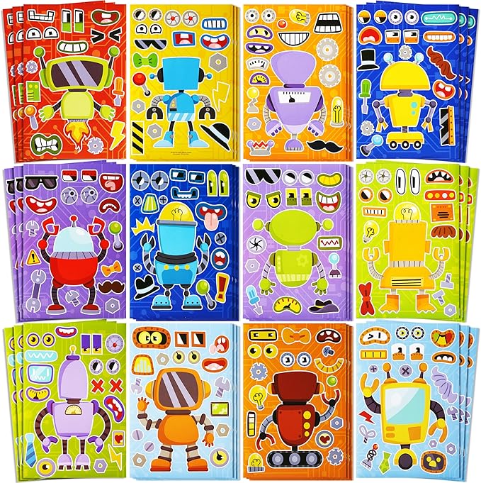 JOYIN 36 Sheets 9"x6" Make a face Stickers for Kids, Make Your Own Robot Stickers, Crafts Birthday Party Favors, Goodie Bags Classroom Activities