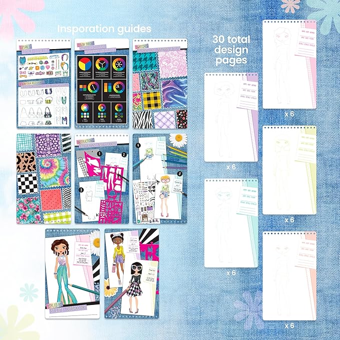 Fashion Angels Fashion Design Sketch Set - Compact Portfolio Sketchbook for Girls, Fashion Coloring Book for Kids Ages 6+, Includes Stencils & 100+ Stickers