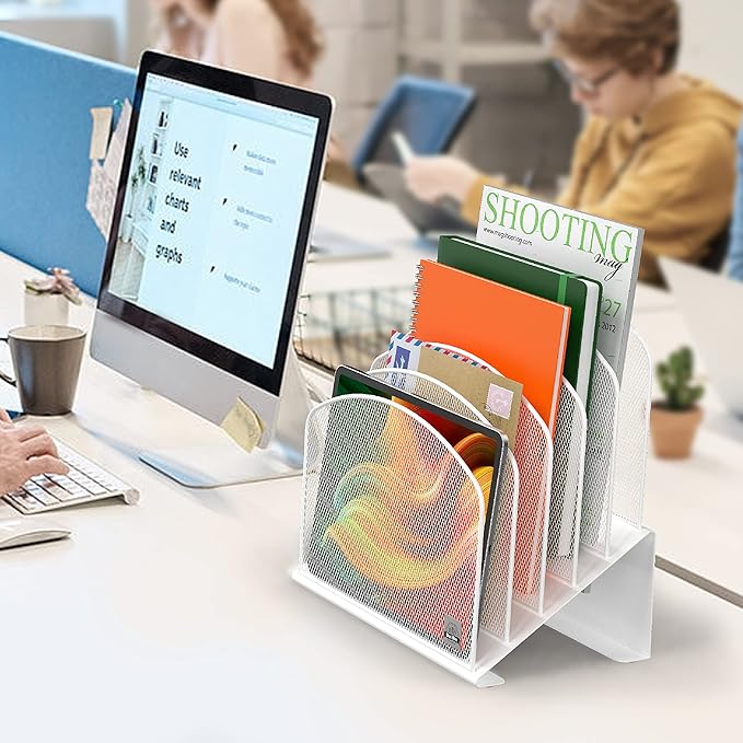 Inclined Desk File Organizer,Vertical File Folder Holder Stand Metal Rack File Sorter for Office Classroom Desktop Organization