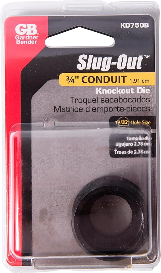 Gardner Bender KD750B Slug-Out Individual Contractor Die, Knockout, ¾" Conduit Pipe Size Cutting Diameter, Knockout Punches 10 AWG Mild Steel & 12 AWG Stainless Steel, ¾"