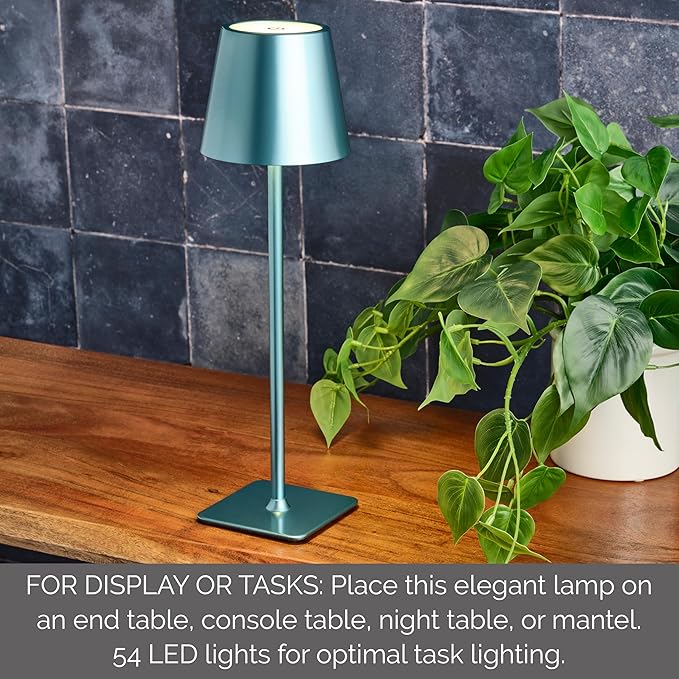 Mikasa 14.8-Inch Blue Rechargeable LED Lamp with Touch Control - Elegant Blue Aluminum Design, 5000mAh Battery, 3 Light Colors, Stepless Dimming, Perfect for Home Office, Living Room, Bedroom