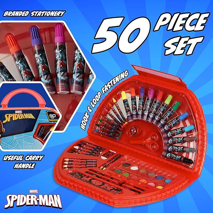 Marvel Spiderman Colored Pencils Art Supplies Kids Set Coloring Pens Stationery Girls Drawing Pencils Supplies Travel Case with Crayons Arts and Crafts for Kids 4-12 (Red/Navy)