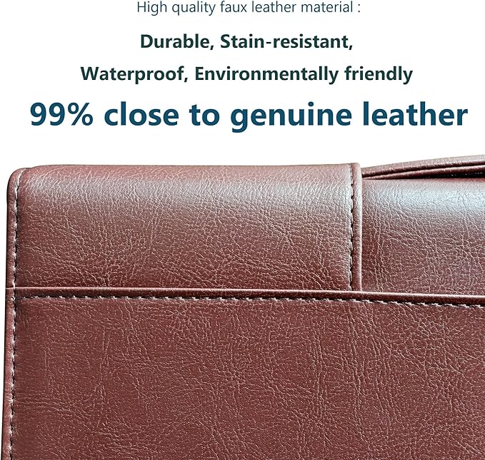 Faux Leather 3 Ring Portfolio Binder With Handle, Business Padfolio for Men & Women, Zippered Document Organizer for Home & Office Use, Including Clipboard, Notepad and Sheet Protectors (Brown)