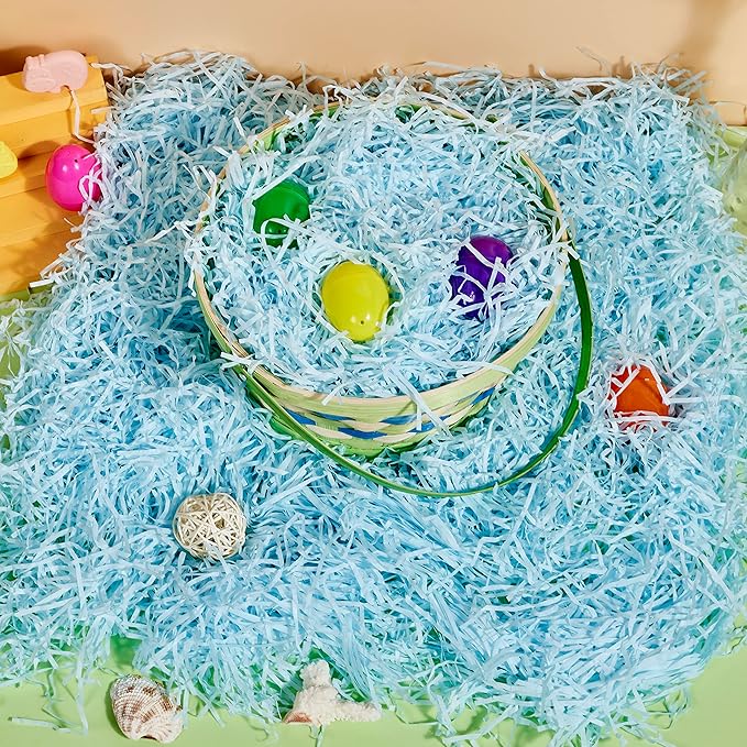 JOYIN 3.75 LB Easter Fake Grass Crinkle Paper Shred Filler(60 Oz) for Craft Boxes Bags Basket Filling, DIY Gift Wrapping, Wedding Party Decoration, Easter Egg Hunt (Pink, Yellow, Sky Blue, Green)