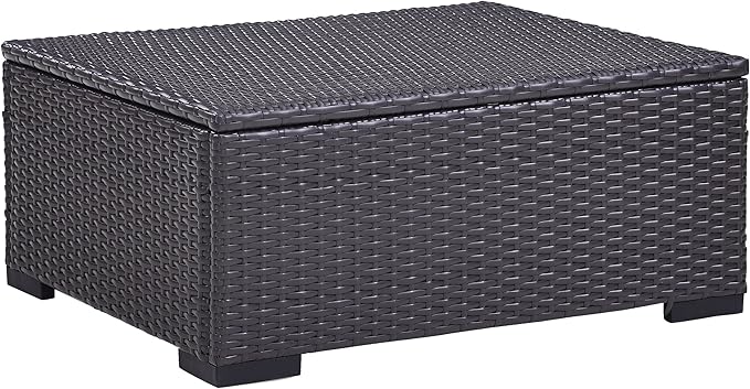 Crosley Furniture Biscayne Wicker Outdoor Ottoman Foot Rest for Patio, Deck, Porch, Brown with White Cushions