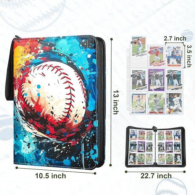 Baseball Card Sleeves Binder 900 Pockets for Trading Card, 9 Pocket Sports Card Binder Baseball Card Holder Compatible with Topps Baseball Card, Football Card, Baseball Card, Sport Card