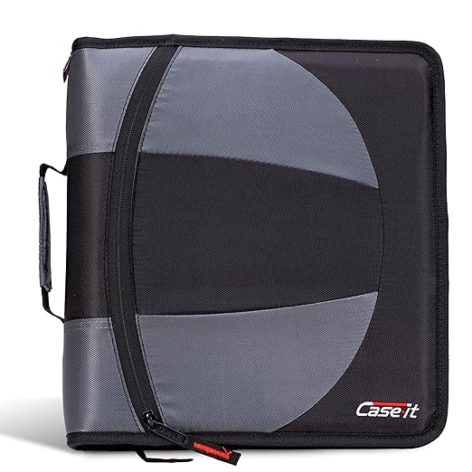 Case-it The Dual 2-in-1 Zipper Binder | Two 1.5-Inch D-Rings, 600 Sheet Capacity, Pencil Pouch & Multiple Pockets | School & Office Organizer with Shoulder Strap | Dual-101 Jet Black