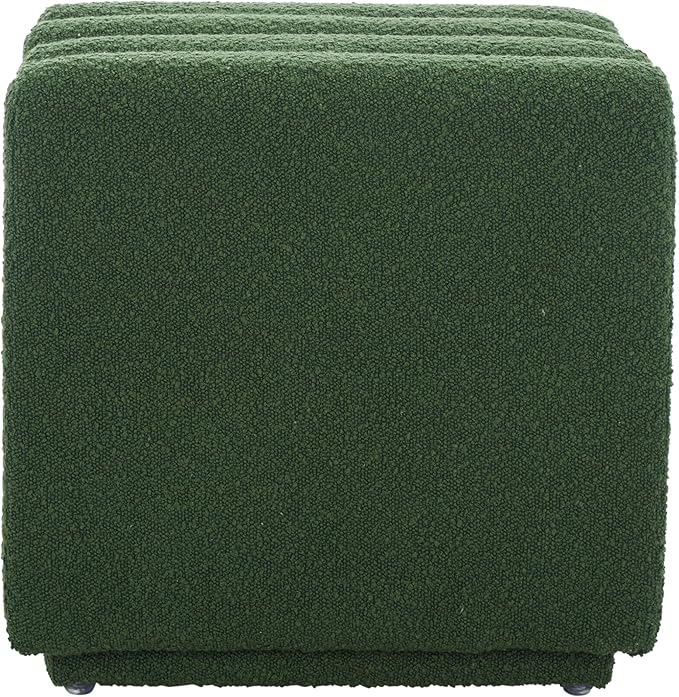 SAFAVIEH Home Collection Joseph Pine Green Boucle Channel Tufted Square Ottoman Seat Foot Rest (Fully Assembled)