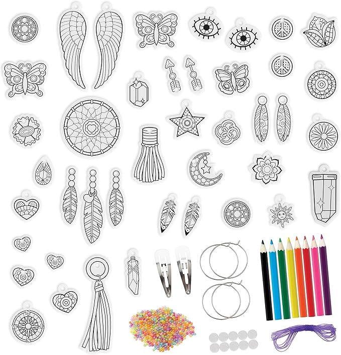 Just Play Shrinky Dinks 68-piece Jewelry Kit, Includes Beads, Barrettes, Elastic String and Earring Hoops, Easter Basket Fillers, Gifts, Presents, Kids Toys for Ages 5 Up
