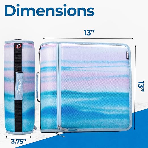 Case-it Mighty Zip Tab School Zipper Binder | 3-Inch O-Rings, 600-Sheet Capacity, 5-Subject Expanding File Folder, Multiple Pockets & Storage Organizer, Shoulder Strap | D-146 Watercolor Sky