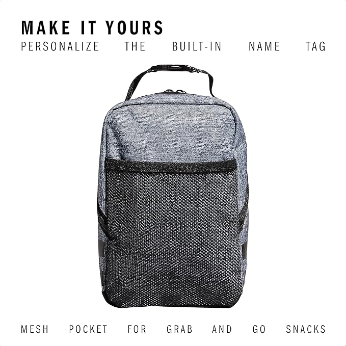 adidas Santiago Lunch Bag Cooler for Women and Men, Insulated Food Container Box with Mesh Pocket, Jersey Onix Grey/Black/2.0, One Size
