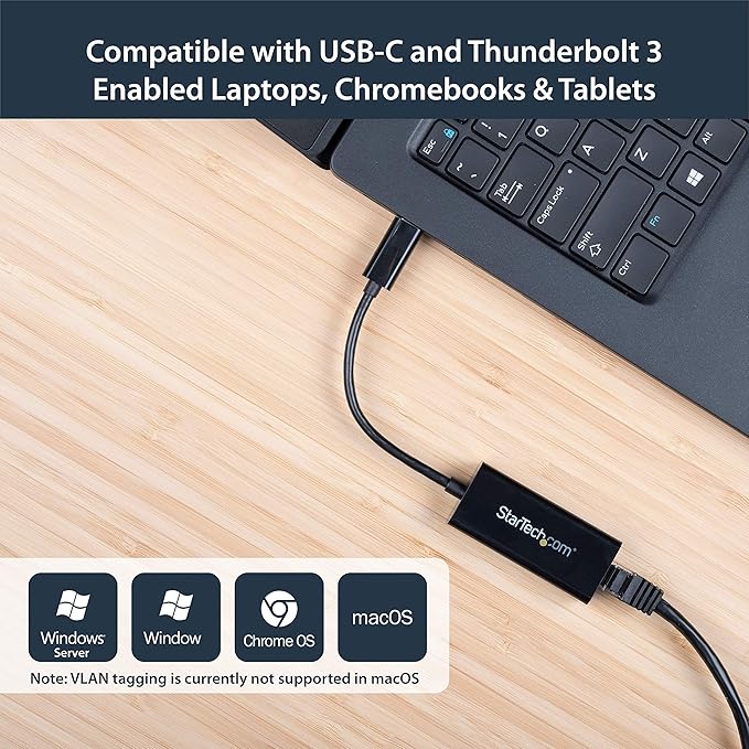 StarTech.com USB-C to Gigabit Ethernet Adapter, Thunderbolt 3 /4 Compatible, RJ45 LAN Network Converter, Windows & Mac