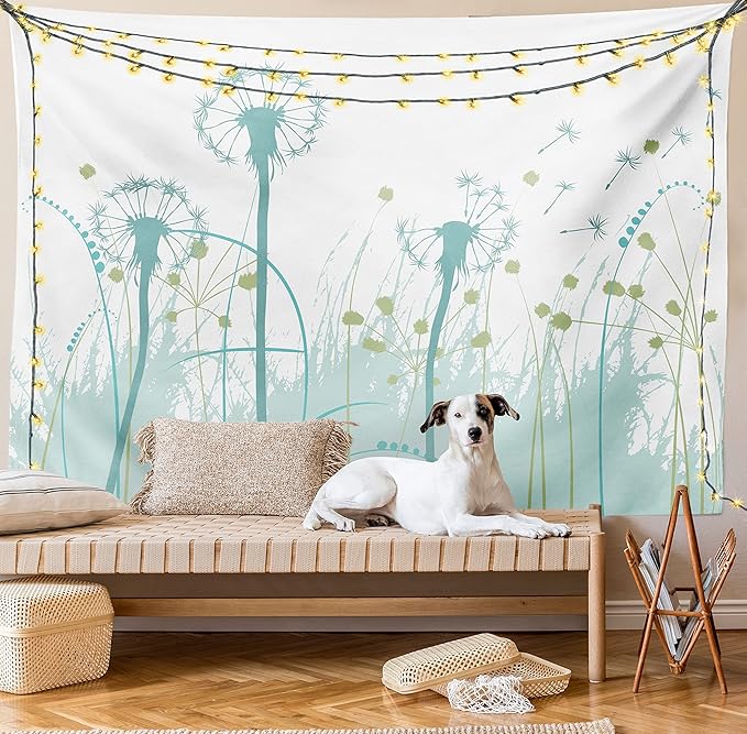 Ambesonne Spring Tapestry, Silhouette Dandelion Floral Foliage Seasonal Blooms Botany Eco Illustration, Fabric Wall Hanging Decor for Bedroom Living Room Dorm, 45" X 30", Khaki Green
