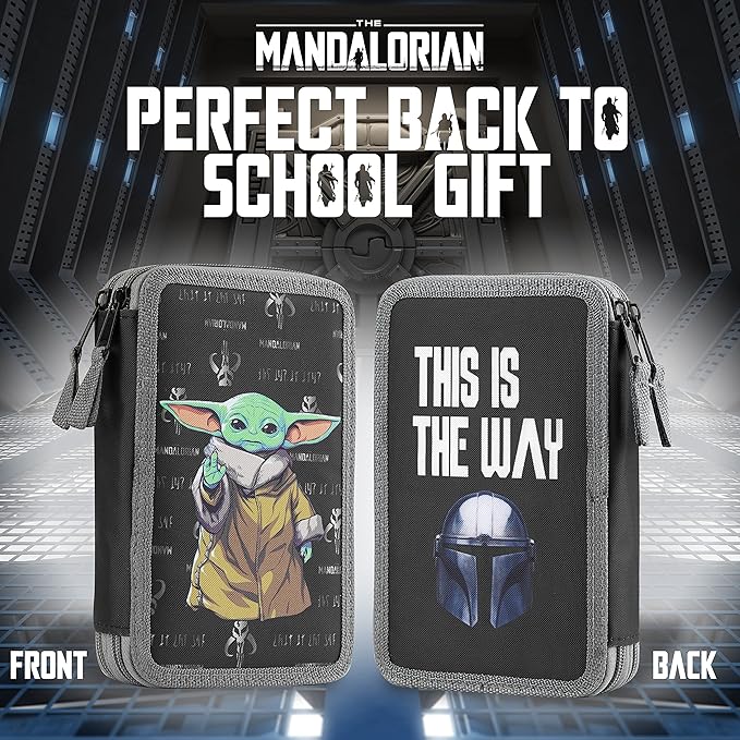 Disney Star Wars Pencil Case with Stationery Set for Boys Girls School Supplies with Zipper Compartments The Mandalorian Back to School Gifts for Kids