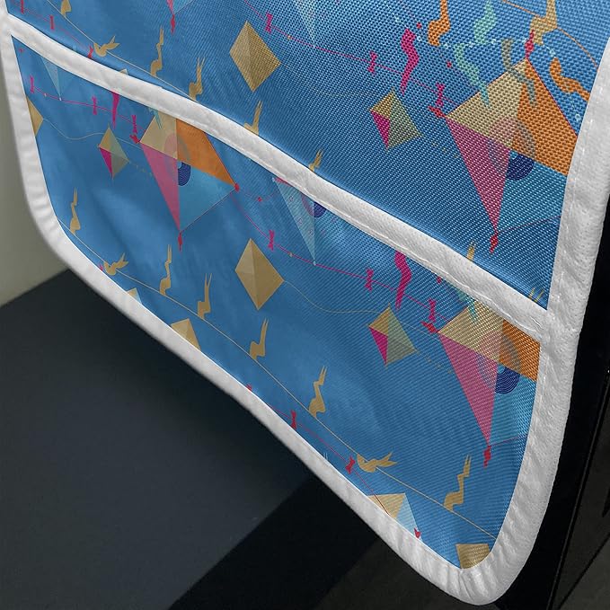 Ambesonne Kites Microwave Oven Cover, Vibrant Flying Kite on Cables with Flags Happy Joyful Summer Activity Illustration, Water Resistant Organizer with Pockets for Kitchen, 36" x 12", Multicolor