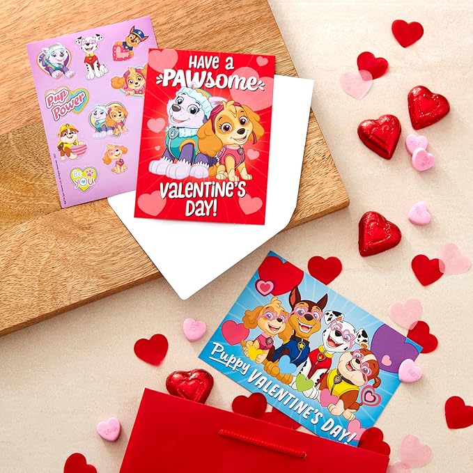 Hallmark Paw Patrol Valentine's Day Cards With Stickers, Kids Assorted (Pack of 24 Cards with Envelopes)