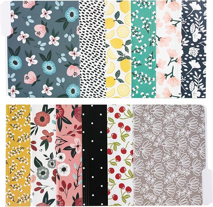 Cute File Folders, Set of 12 3-Tab Letter Size Decorative File Folders Boho Colored Manilla 8.5 x 11 Filing – Pretty Designer Home Office School Supplies (Mesmeric)