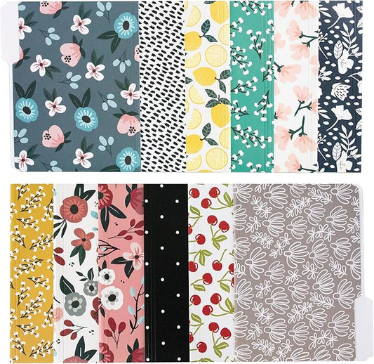 Cute File Folders, Set of 12 3-Tab Letter Size Decorative File Folders Boho Colored Manilla 8.5 x 11 Filing – Pretty Designer Home Office School Supplies (Mesmeric)