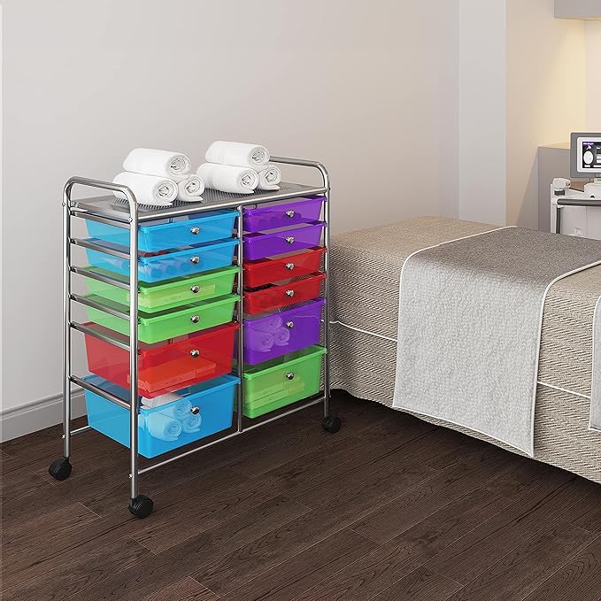 Yaheetech 12 Drawers Rolling Storage Cart Multipurpose Movable Organizer Cart Tools Scrapbook Paper Organizer on Wheels, Multicolor