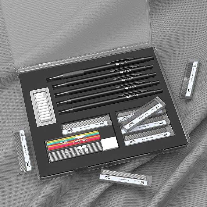 Mr. Pen- Metal Mechanical Pencil Set with Lead and Eraser Refills, 5 Sizes, Black, 0.3, 0.5, 0.7, 0.9, 2mm, Drawing Mechanical Pencils, Mechanical Pencil Metal, Drawing Pencils Mechanical (Pack of 2)