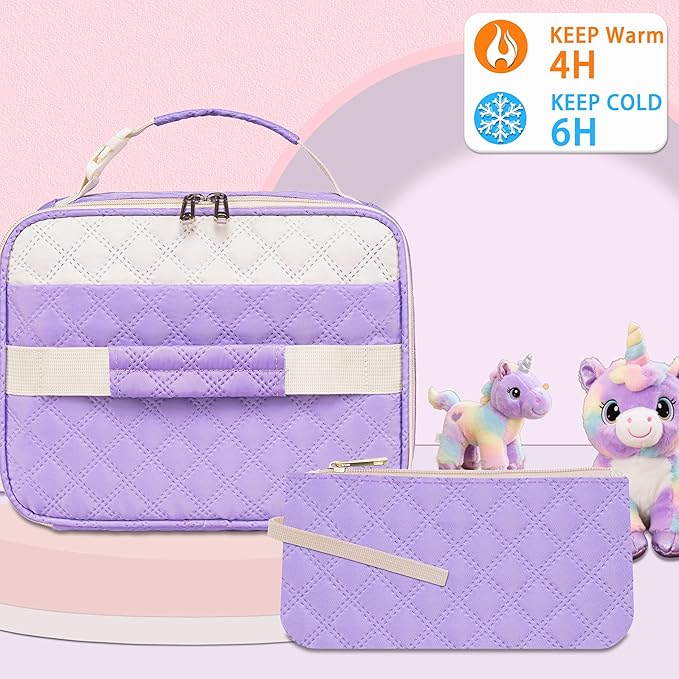 Teen Girls Lunch Box with Snack Bag for Kids Back to School Insulated Preppy Lunch Bag Fits Bento Box Ice Pack Perfectly Lonchera para niñas for Middle High College Students Age 10 11 12 13 14 15 16