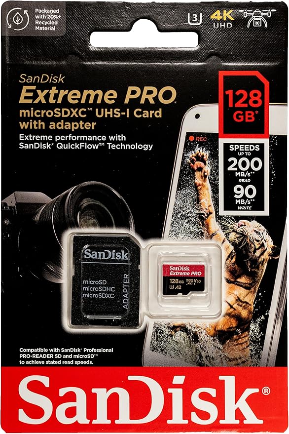 SanDisk Extreme Pro 128GB MicroSD Card for GoPro Hero 10 Black Camera Hero10 UHS-1 U3 / V30 A2 4K Class 10 (SDSQXCD-128G-GN6MA) Bundle with 1 Everything But Stromboli SDXC & Micro Memory Card Reader