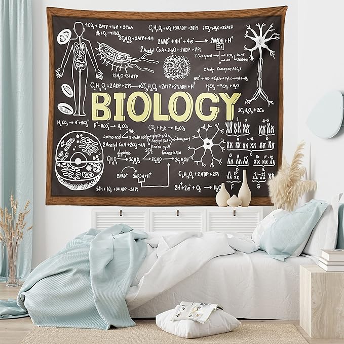 Ambesonne Science Tapestry, Chalkboard Biology Hand Written, Wide Wall Hanging for Bedroom Living Room Dorm, 60" X 40", Black Brown Pale Yellow