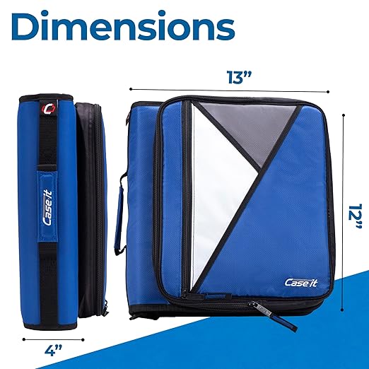 Case-it The Universal Zipper Binder - 2 Inch O-Rings Padded Pocket That Holds up to 13 Laptop/Tablet Multiple Pockets 400 Page Capacity Comes with Shoulder Strap Midnight Blue LT-007