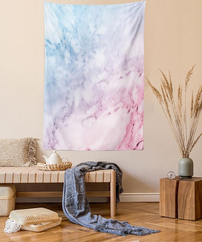 Ambesonne Marble Print Tapestry, Pastel Toned Cloudy Crack Lines Stained Antique Shabby Design, Wall Hanging for Bedroom Living Room Dorm Decor, 40" X 60", Pink