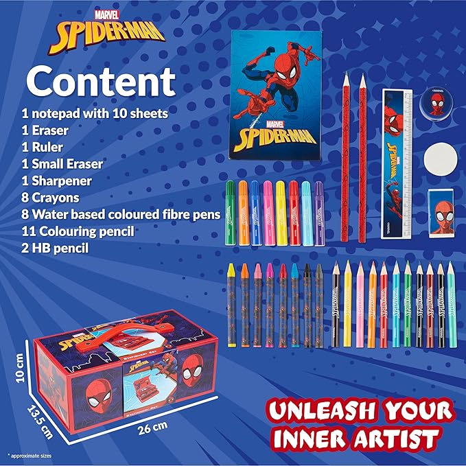 Marvel Spiderman Colored Pencils Art Supplies Kids Set Coloring Pens Stationery Girls Drawing Pencils Supplies Travel Case with Crayons Arts and Crafts for Kids 4-12 (Red)