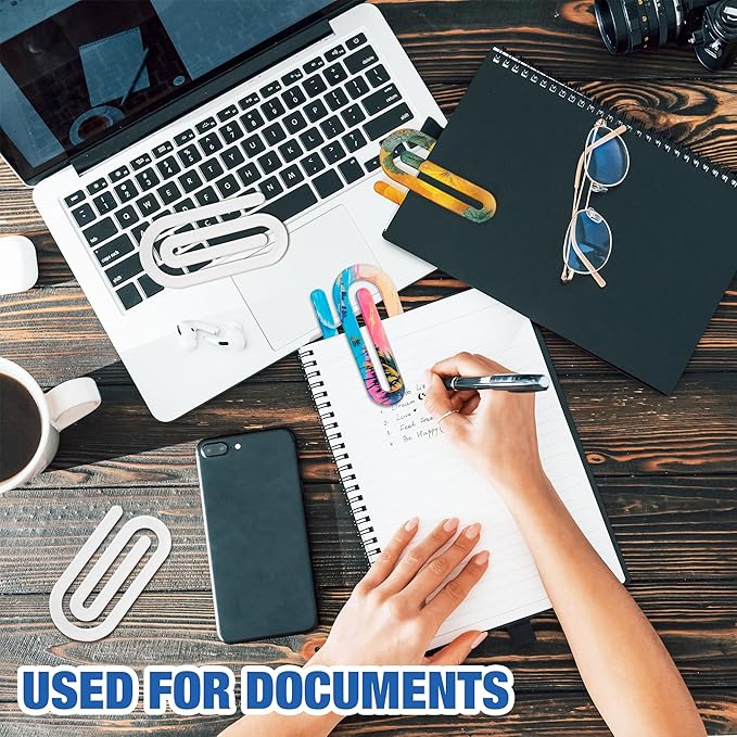 24 Pack Acrylic Sublimation Paper Clips Blanks, 4" X 2" 12Pcs Jumbo Sublimation Paper Clips with 12Pcs Gift Bags Personalized Paperclips Bookmark for DIY Crafts, Home Office School Supplies
