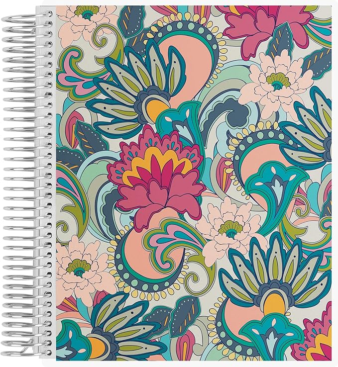 Erin Condren 7" X 9" Spiral Bound Productivity Notebook - Playful Paisley, Functional 160 Lined Page and 80Lb Thick Paper Spiral Notebook, Stickers Included