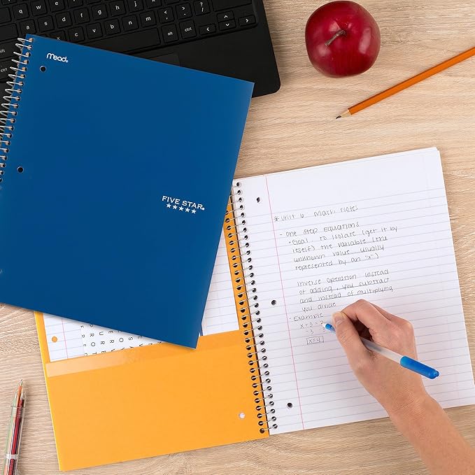 Five Star Spiral Notebooks Plus Study App, 2 Pack, 5 Subject, College Ruled Paper, 11" x 8-1/2", 200 Sheets, Black & White (73035)