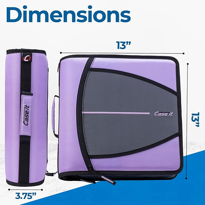 Case-it Mighty Zip Tab School Zipper Binder | 3-Inch O-Rings, 600-Sheet Capacity, 5-Subject Expanding File Folder, Multiple Pockets & Storage Organizer, Shoulder Strap | D-146 Lavender