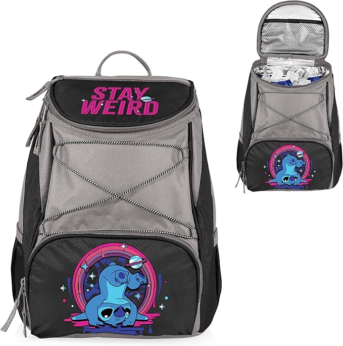 Picnic TIME Disney Lilo & Stitch PTX Backpack Cooler, Soft Cooler Backpack, Insulated Lunch Bag, (Black with Gray Accents)