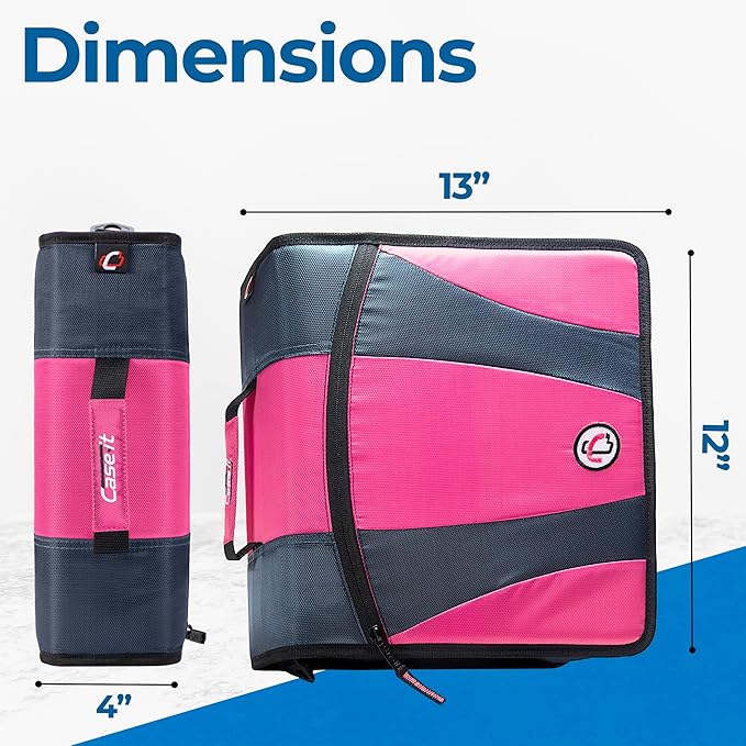 Case-it The Dual 2.0 2-in-1 Zipper Binder | Two 2-Inch D-Rings, 700 Sheet Capacity, 5-Subject Expanding File Folder, Multiple Pockets & Storage Organizer, Shoulder Strap | Dual-301 Pink