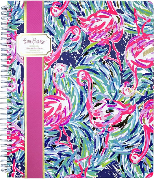 Lilly Pulitzer Large Hardcover Spiral Notebook, 11" x 9.5" with 160 College Ruled Pages, Flamenco Beach