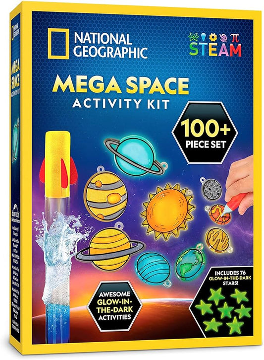 National Geographic Mega Space Activity Kit - Glow in The Dark Science Craft Kit for Kids with 100+ Pieces, Launch a Rocket, Create Glowing Constellations, Paint a Solar System & More