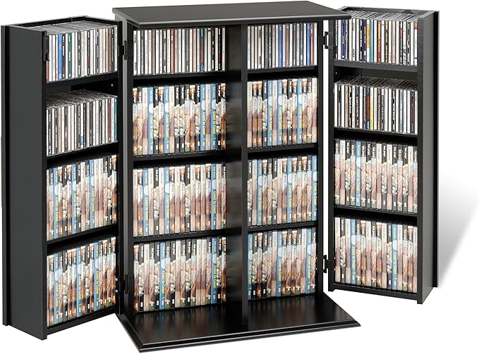 Prepac 33" H Locking Cabinet with 7 Adjustable & 4 Fixed Shelves, Black Storage Cabinet, Display and DVD Storage 14.5" D x 24" W x 33.25" H
