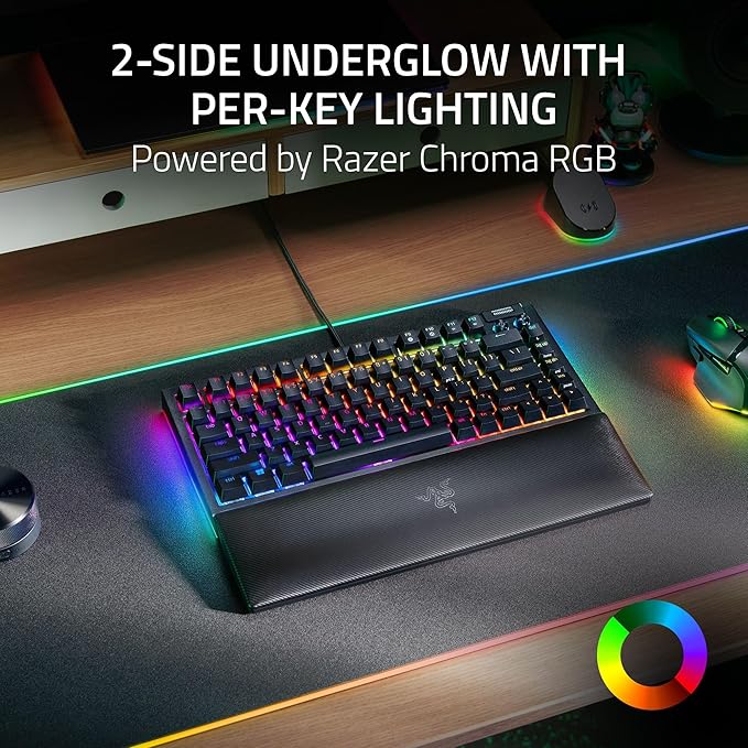 Razer BlackWidow V4 75% Mechanical Gaming Keyboard: Hot-Swappable Design - Compact & Durable - Orange Tactile Switches - Chroma RGB - MF Roller & Media Keys - Comfortable Wrist Rest - Black (Renewed)