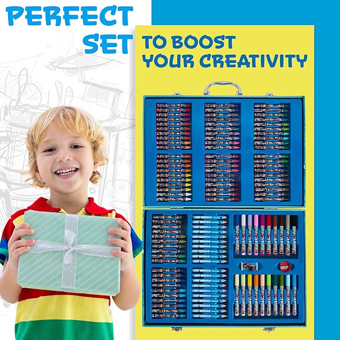 Hot Wheels Colored Pencils Art Supplies 130 pcs Drawing Kit School Supplies Painting Girls Drawing Pencils Art Kit Travel Case with Crayons Arts and Crafts for Kids 4-12