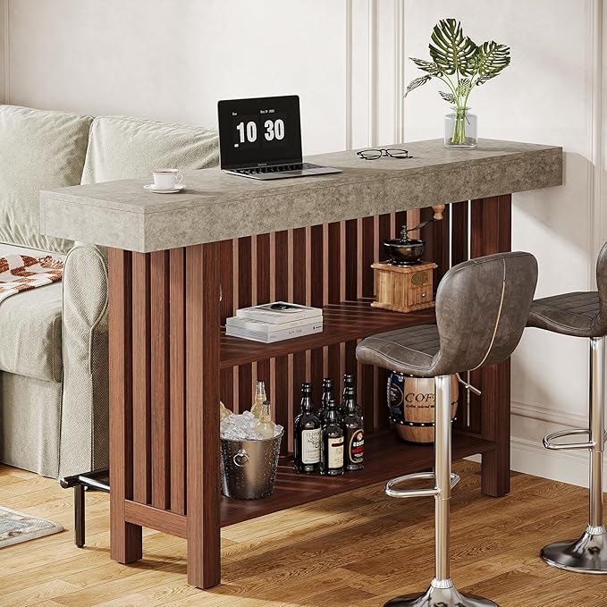 Tribesigns 63-Inch Large Bar Table, 2-Tier Home Bar Unit Mini Height Pub Table with Footrest, Modern Kitchen Island Coffee Bar Cabinet for Dining Room, Bistro, Living Room | 2-Tier, Height Pub Table, with Footrest, Modern, for Home Kitchen