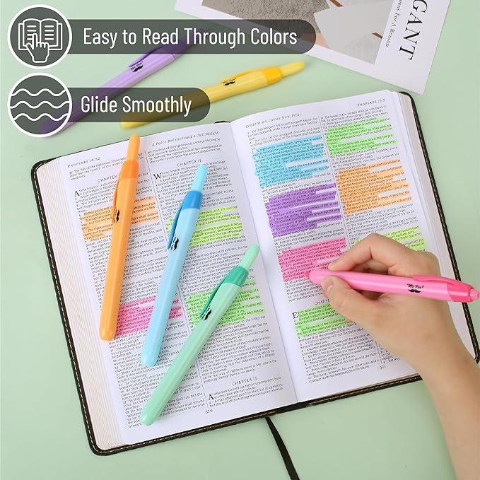 Mr. Pen- Colorful Highlighters Set, 6 Pack, Assorted Colors, Retractable Colored Bible Markers