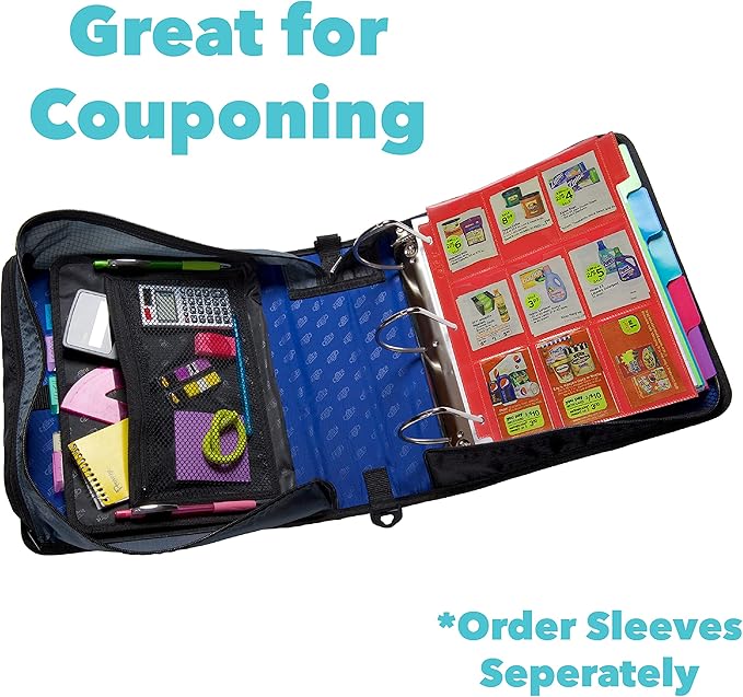 Case-it Mighty Zip Tab School Zipper Binder | 3-Inch O-Rings, 600-Sheet Capacity, 5-Subject Expanding File Folder, Multiple Pockets & Storage Organizer, Shoulder Strap | D-146 Purple