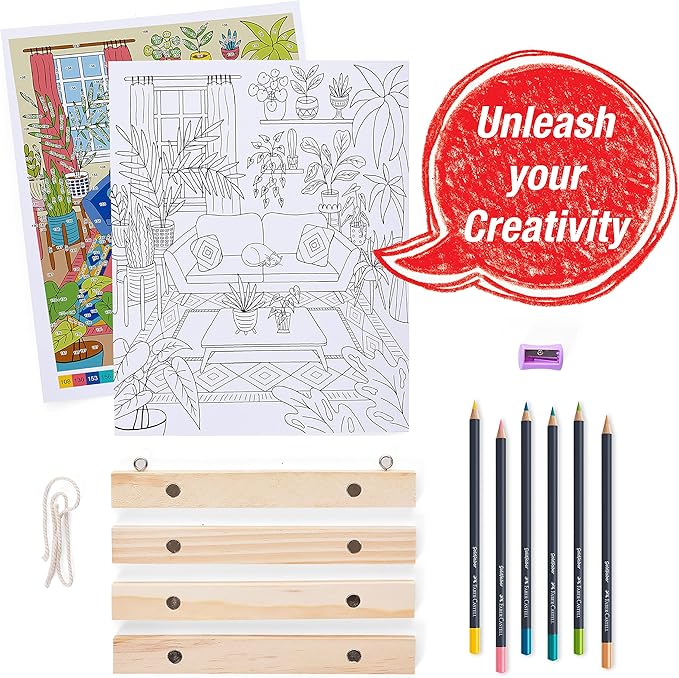 Faber-Castell Color by Number Wall Art: Plant Room - Adult Arts and Crafts, Colored Pencils for Adult Coloring, Color by Number for Adults