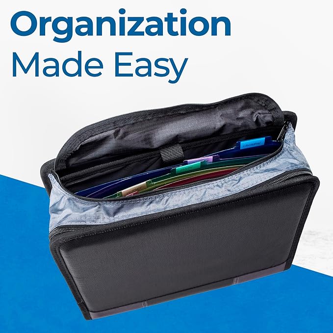 Case-it The Dual 2.0 2-in-1 Zipper Binder | Two 2-Inch D-Rings, 700 Sheet Capacity, 5-Subject Expanding File Folder, Multiple Pockets & Storage Organizer, Shoulder Strap | Dual-301 Black
